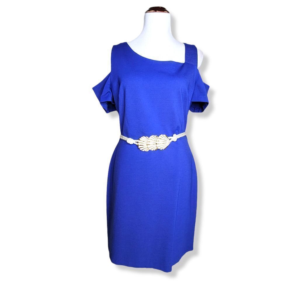 1.State Royal Blue Asymmetric Cold Shoulder Mini Dress